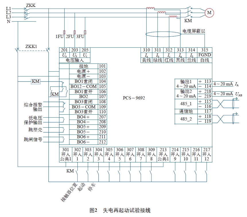 圖2 失電再起動試驗接線 圖2 失電再起動試驗接線
